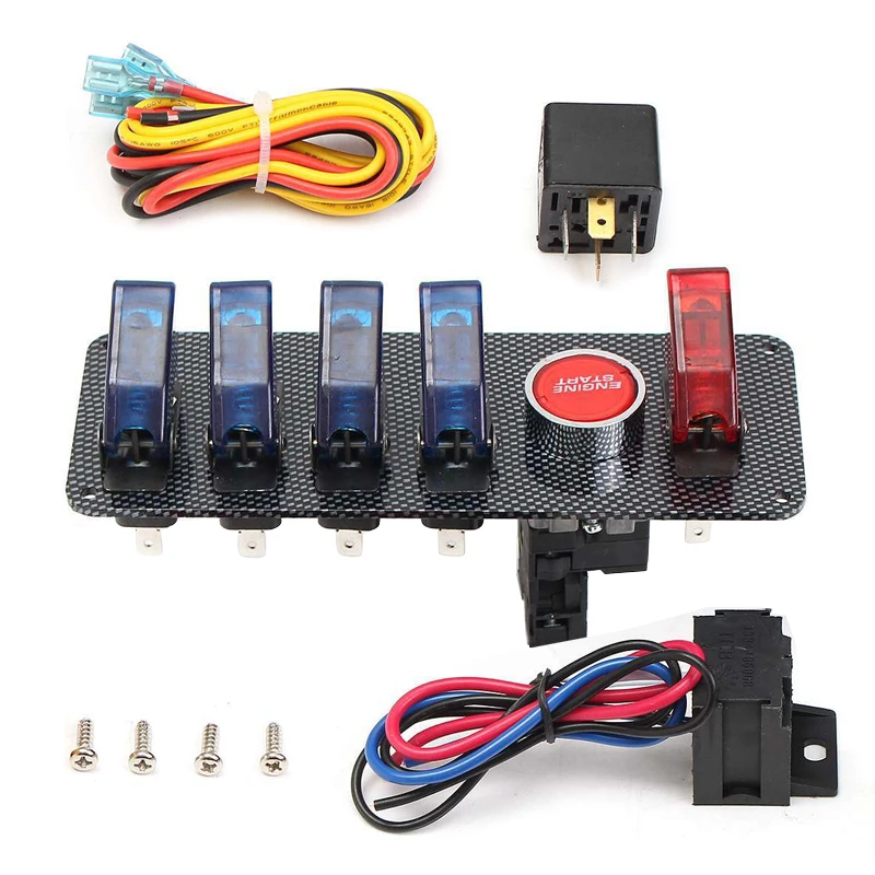 

12V Universal Racing Car Ignition Switch Panel Relay Engine Start Push Button Blue LED Toggle High Quality