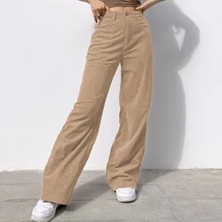 Calças casuais femininas retro vintage veludo primavera cintura alta solta sólida casual all match calças de perna reta