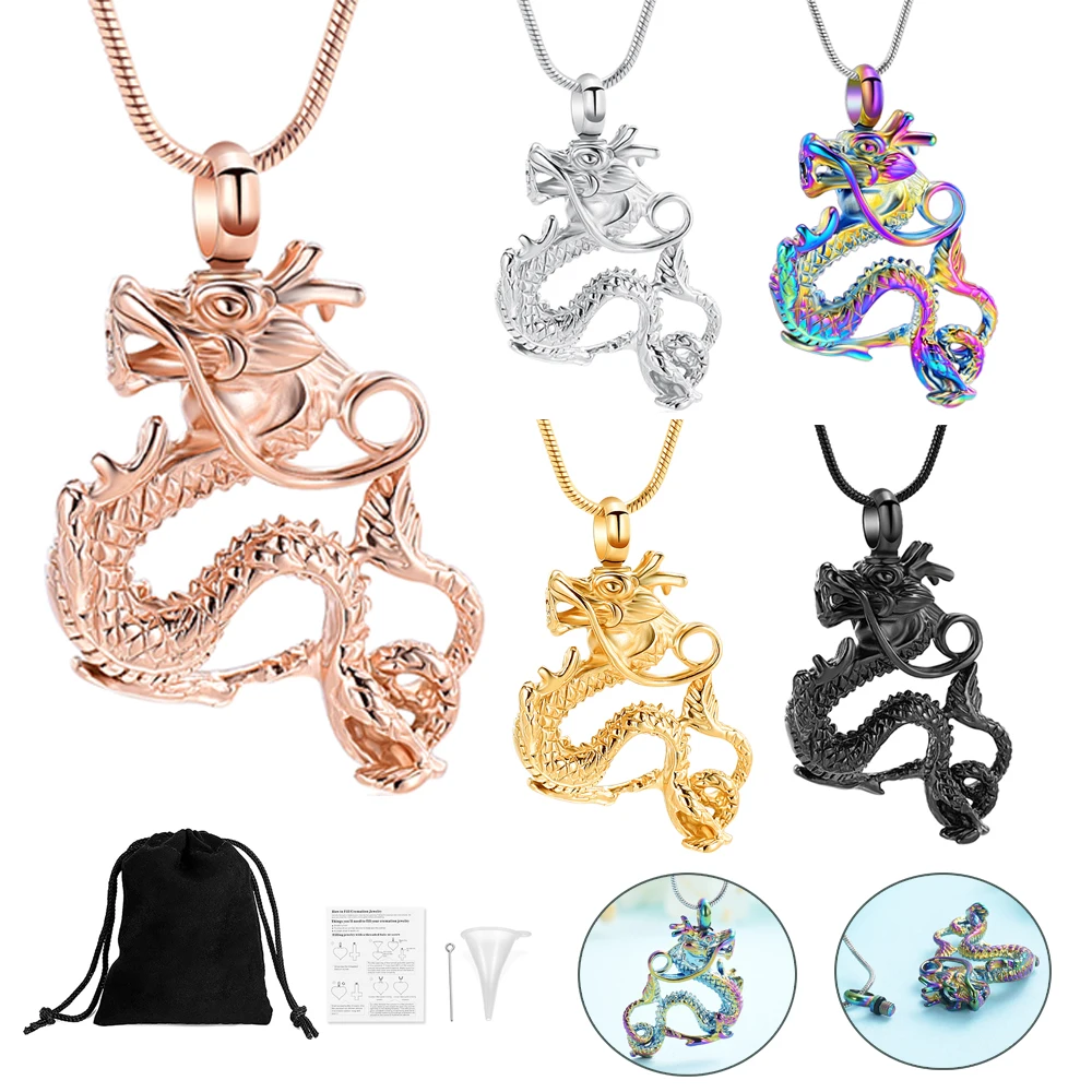 

Dragon Shape Cremation Necklace Ashes Urn Jewelry Stainless Steel Man Keepsake Customized For Ashes Memorial Free Shipping