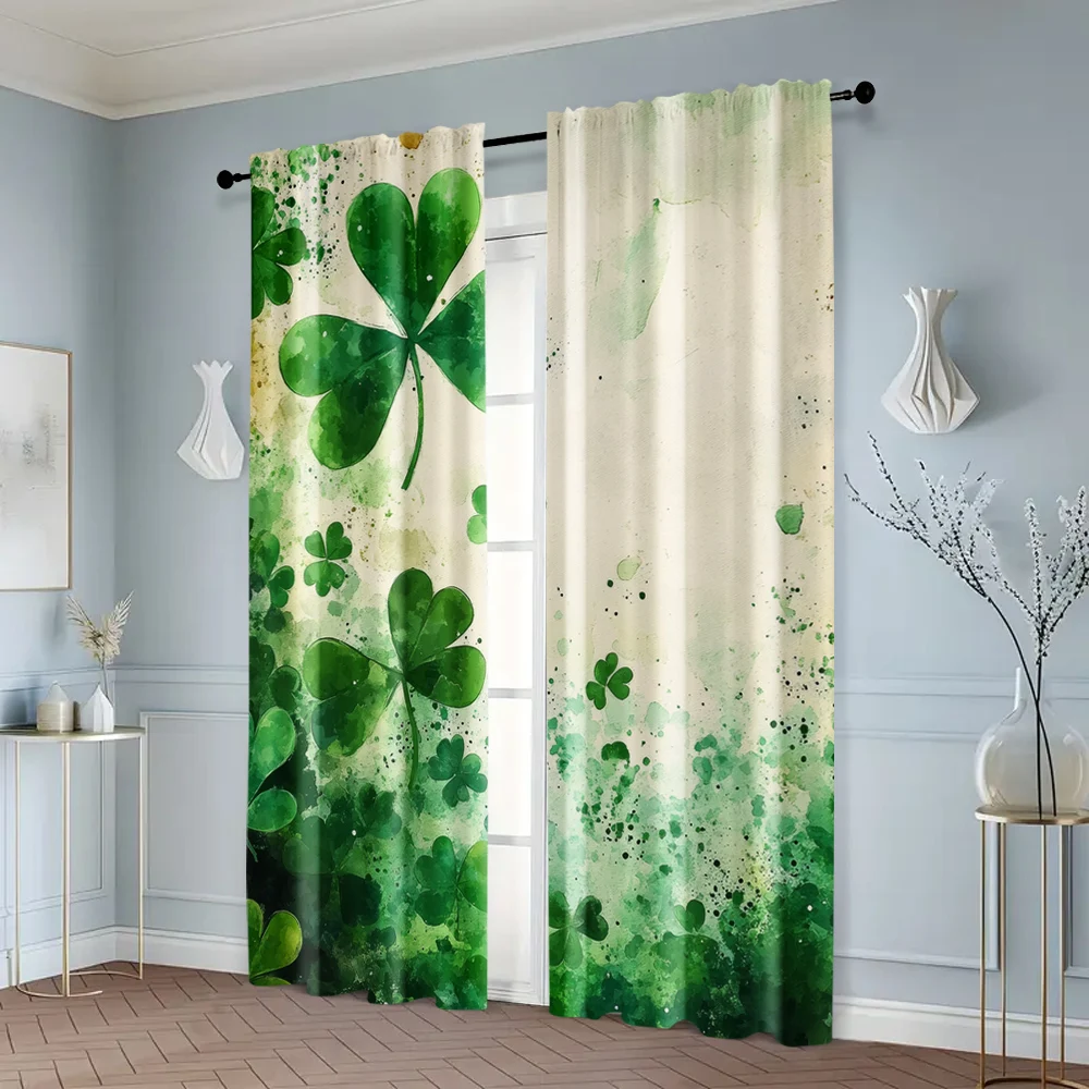 2pcs, Curtains 2D print Green Vitality Durable 100% Polyester Fabric (without rod) Thermal Insulation, and Room Darkening 6