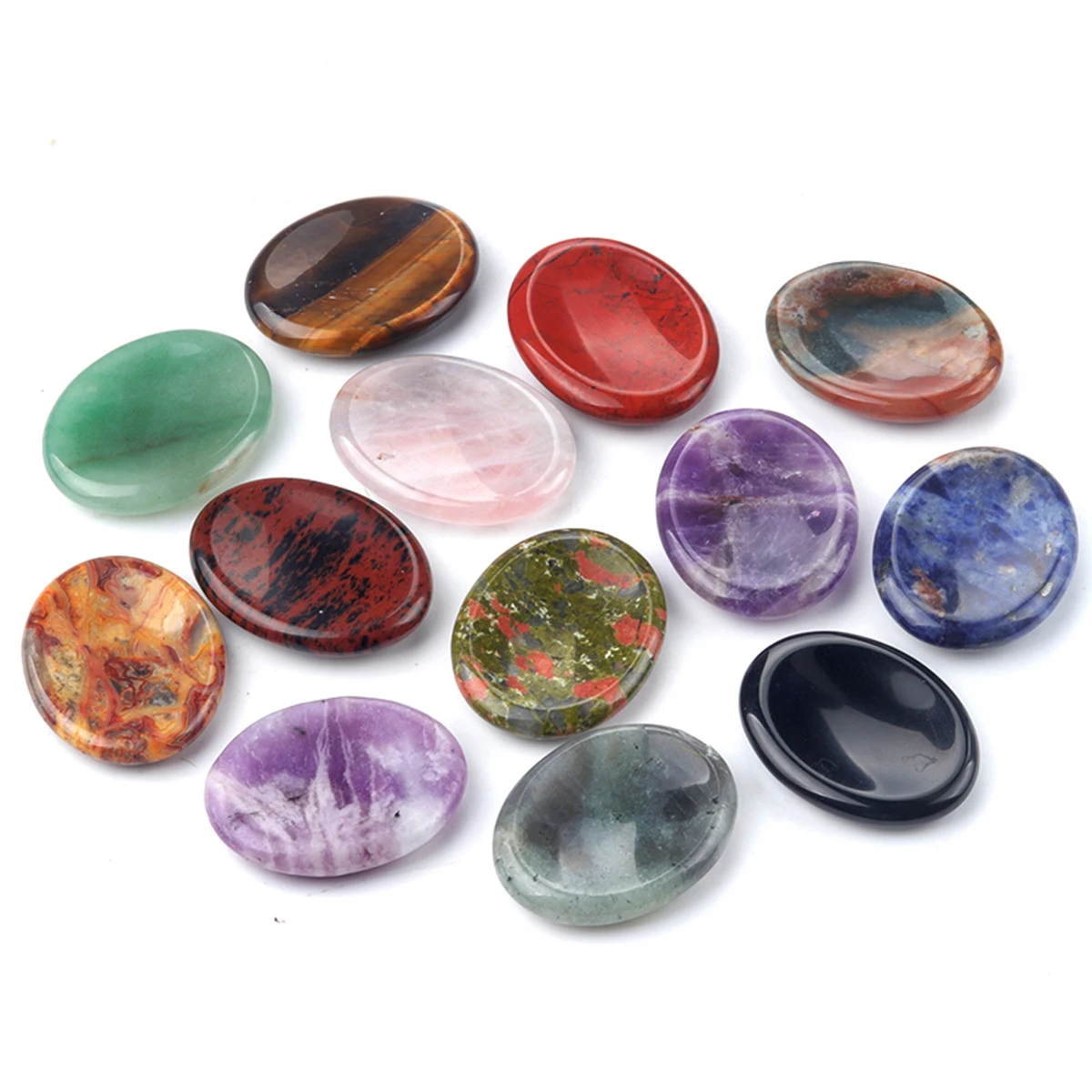 

35x45mm Thumb Worry Stones Oval Massage Quartz Healing Crystal Chakra Energy Therapy Meditation Spiritual Natural Gemstone Decor