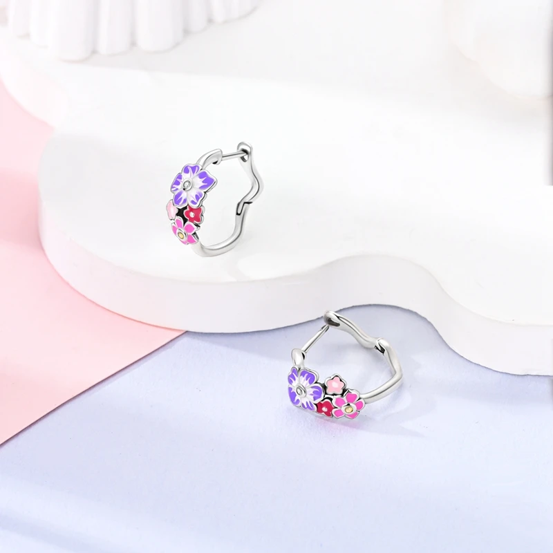 Colorful Double Layer Earrings 925 Sterling Silver Starry Moon&Cat and Dog Cute Pet Flower Earrings Girl Jewelry