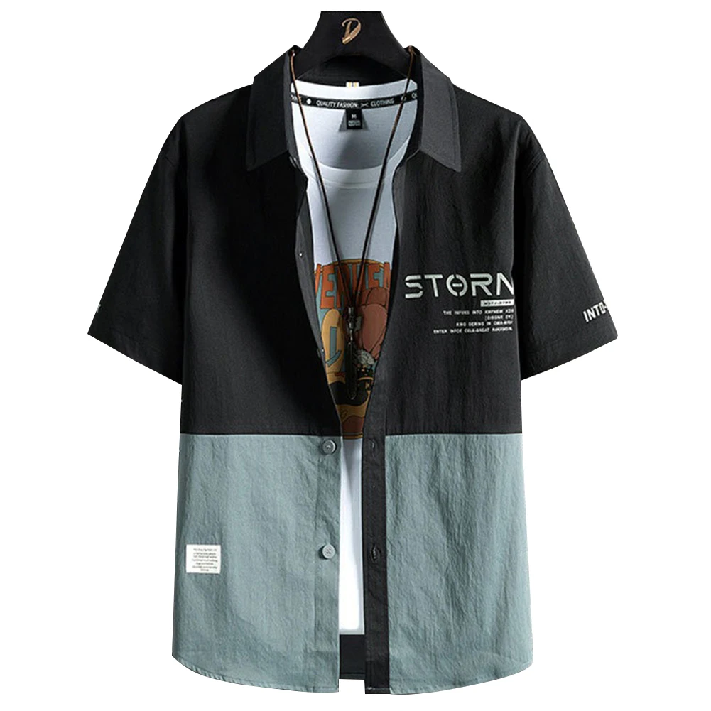 

Рубашка мужская эластичная однотонная, Повседневная модная Стильная сорочка с лацканами, короткий рукав, простой полиэфир, лето