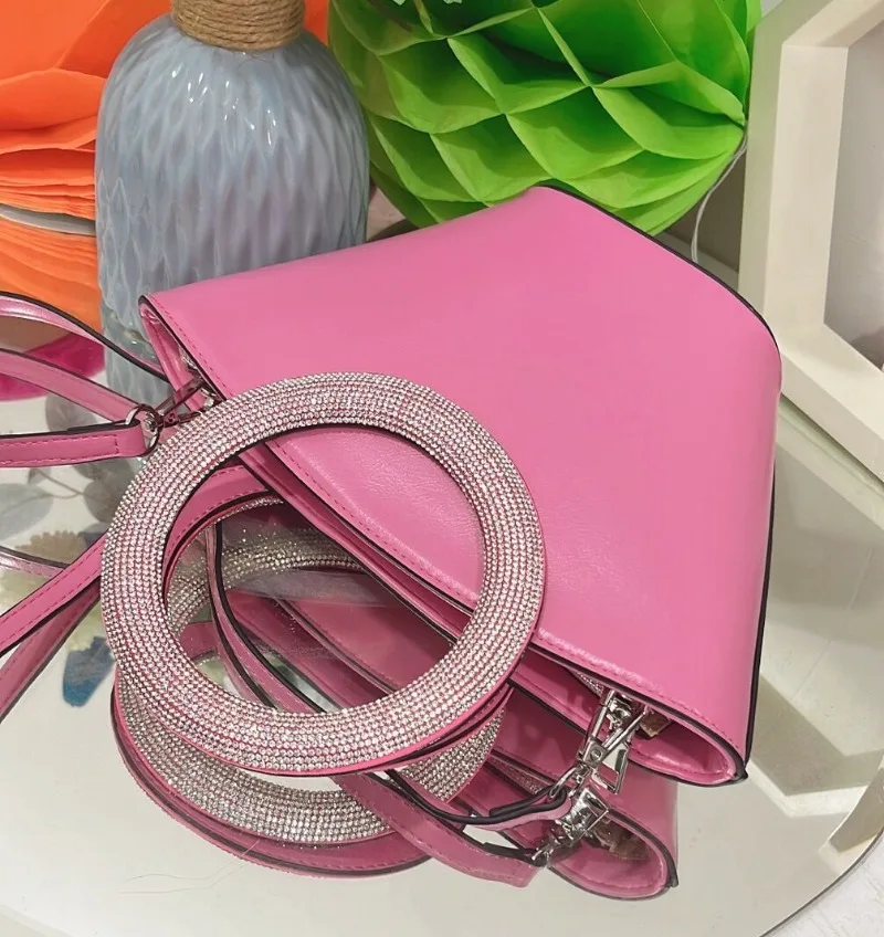 New luxury fashion girl ins studded round handle portable basket bag shoulder crossbody women's bags