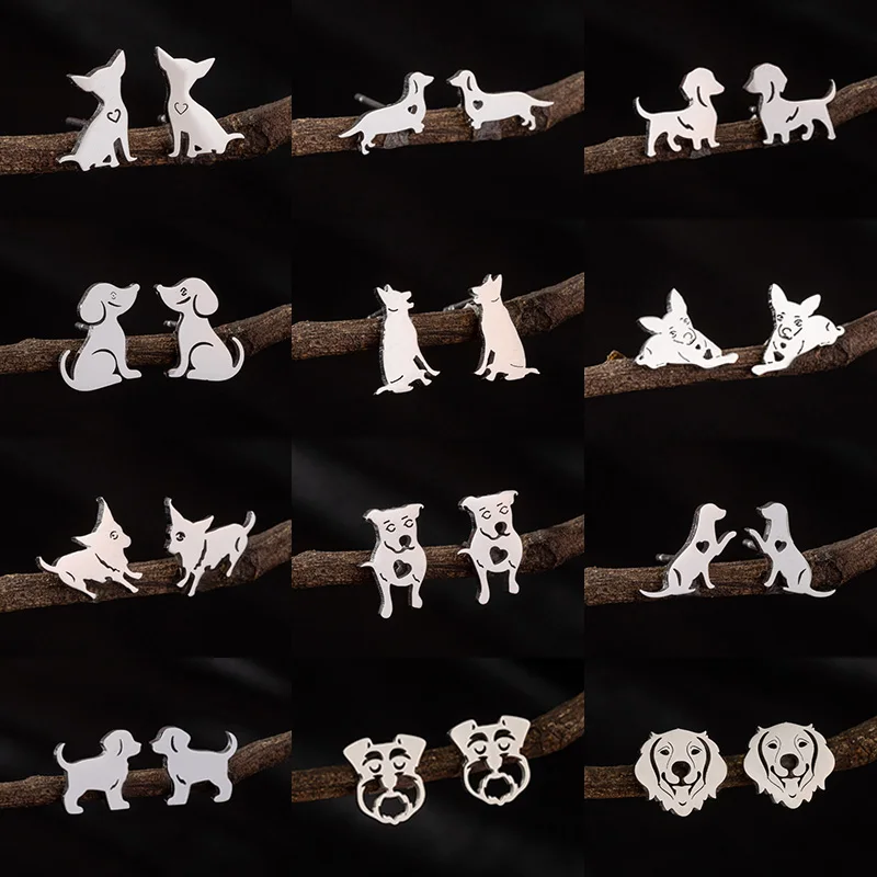 قرط حيوان صغير من الفولاذ المقاوم للصدأ ، أقراط برسوم كرتونية بولدوج كورجي سجق للكلاب للرجال والنساء ، مجوهرات ثقب الأذن ، الموضة