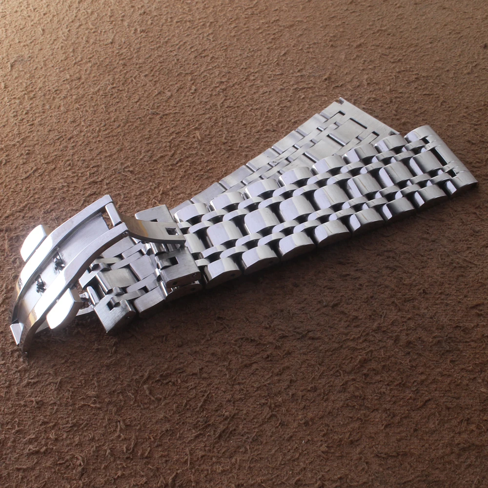 Silver Stainless Steel Polished Watch Strap with Butterfly Clasp