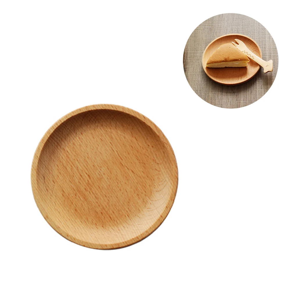 Natural Wood 12Cm Cookies Tray Round Wooden Plate Dessert Snack Tray Kitchen Baby Plate Cup Tray Bowls Plates Trays Home Decor 3