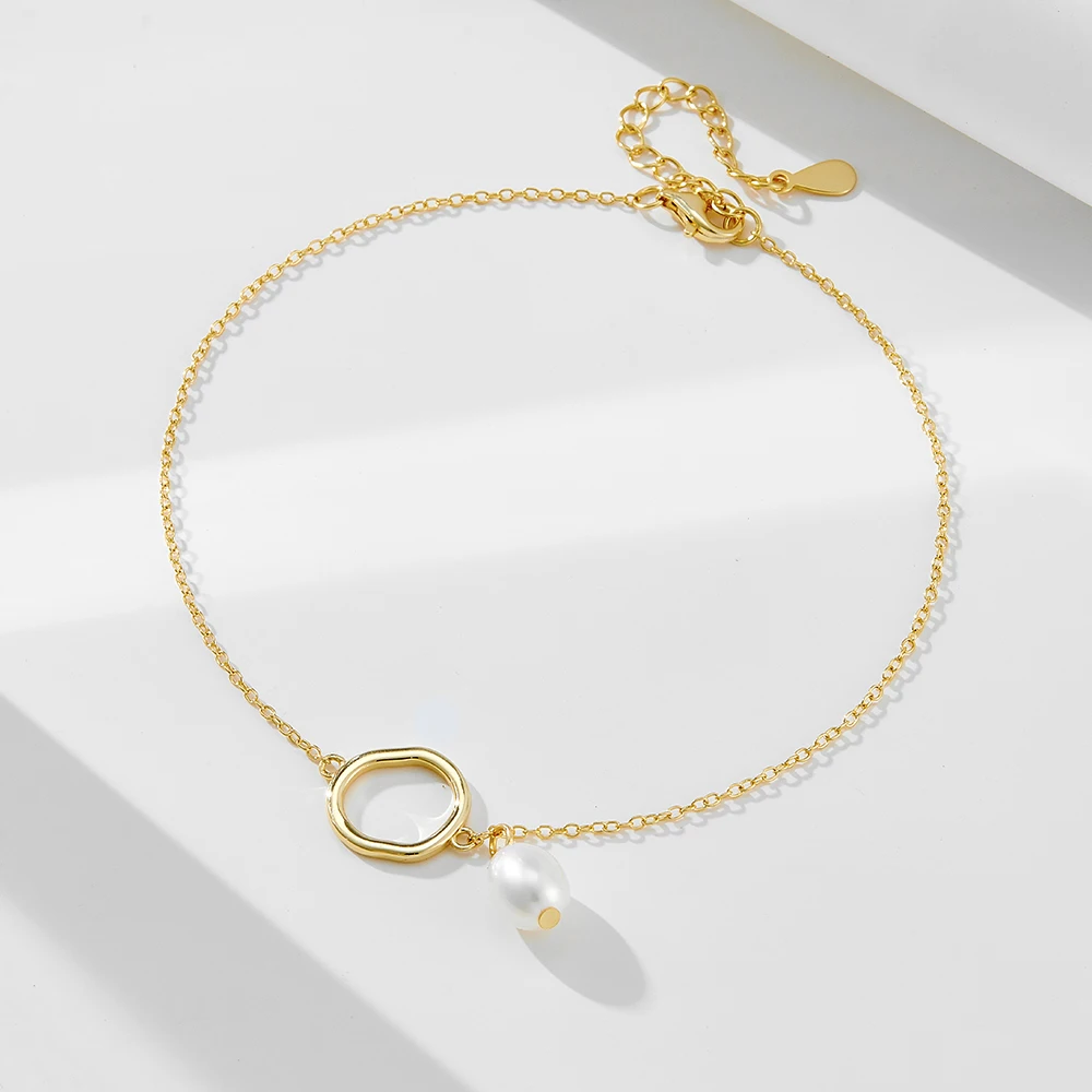 Boho Beach Anklet sterling silver gold plated jewelry Freshwater Pearl Trendy Zircon for Women Girls