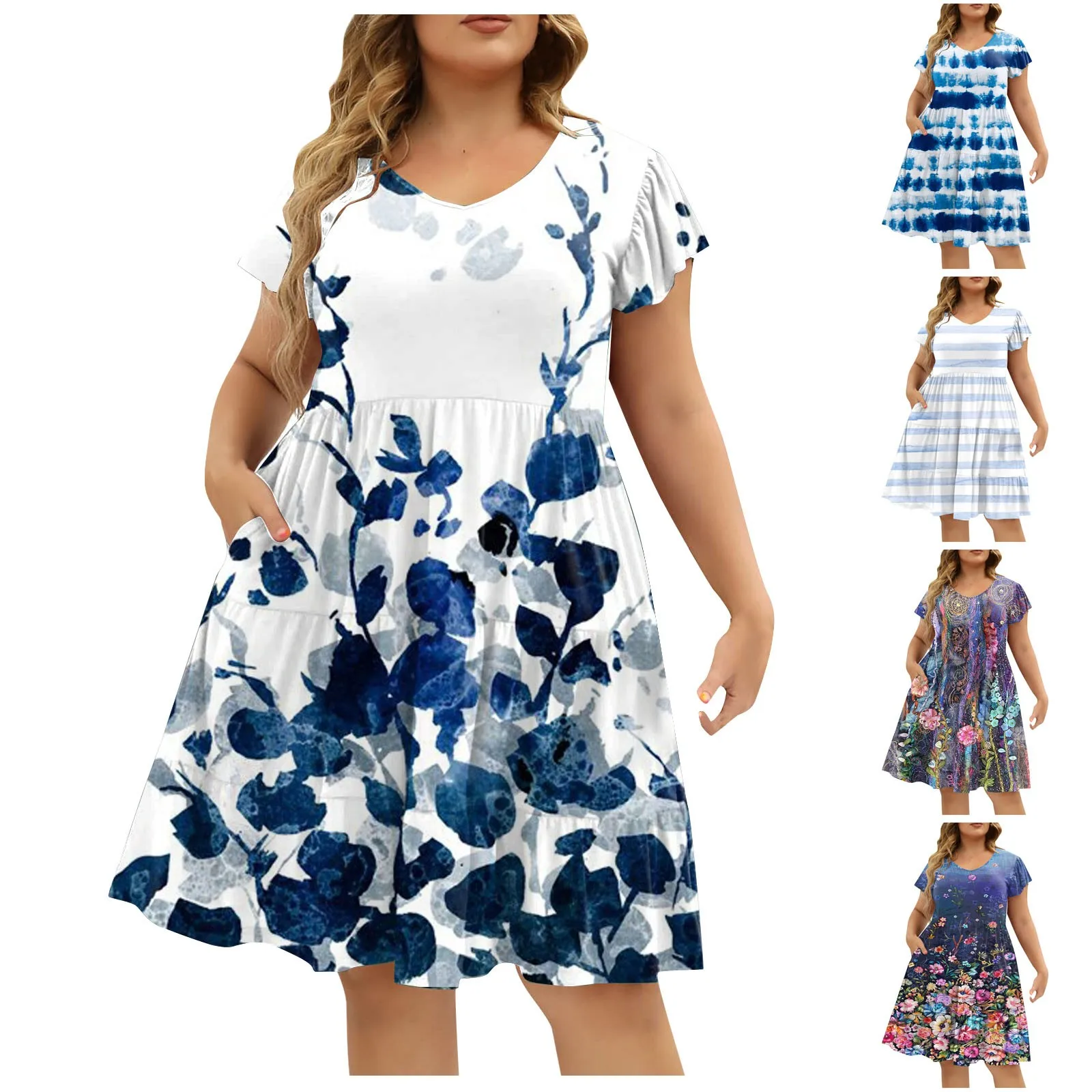 

Clothing Female Casual Party Comfortable Round Neck Bohemian Floral Flower Printed Loose Women Summer Simple Dress Vestidos