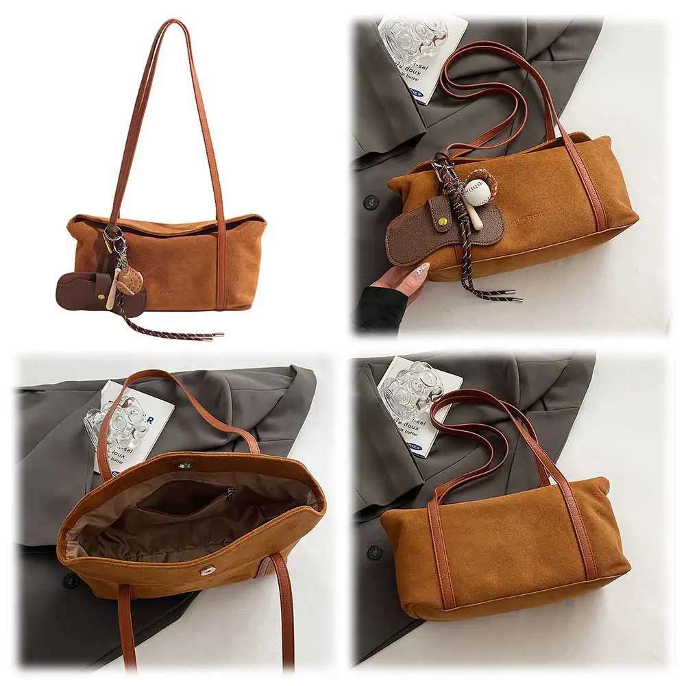 Women Suede Retro Handbag Large Capacity Flap Underarm Bag with Inner Pocket Satchel Bag Clutch Purse for Work Travel