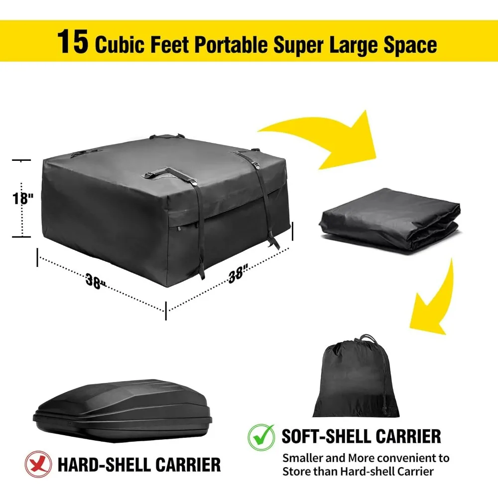 Adjustable Roof Rack with 15 Cubic Feet Cargo Basket and Carrier Bag for Vehicle Luggage Storage