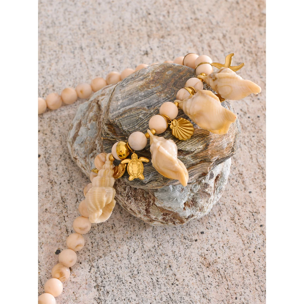 Yhpup Conch Shell Drop Necklace Accessories Stainless Steel