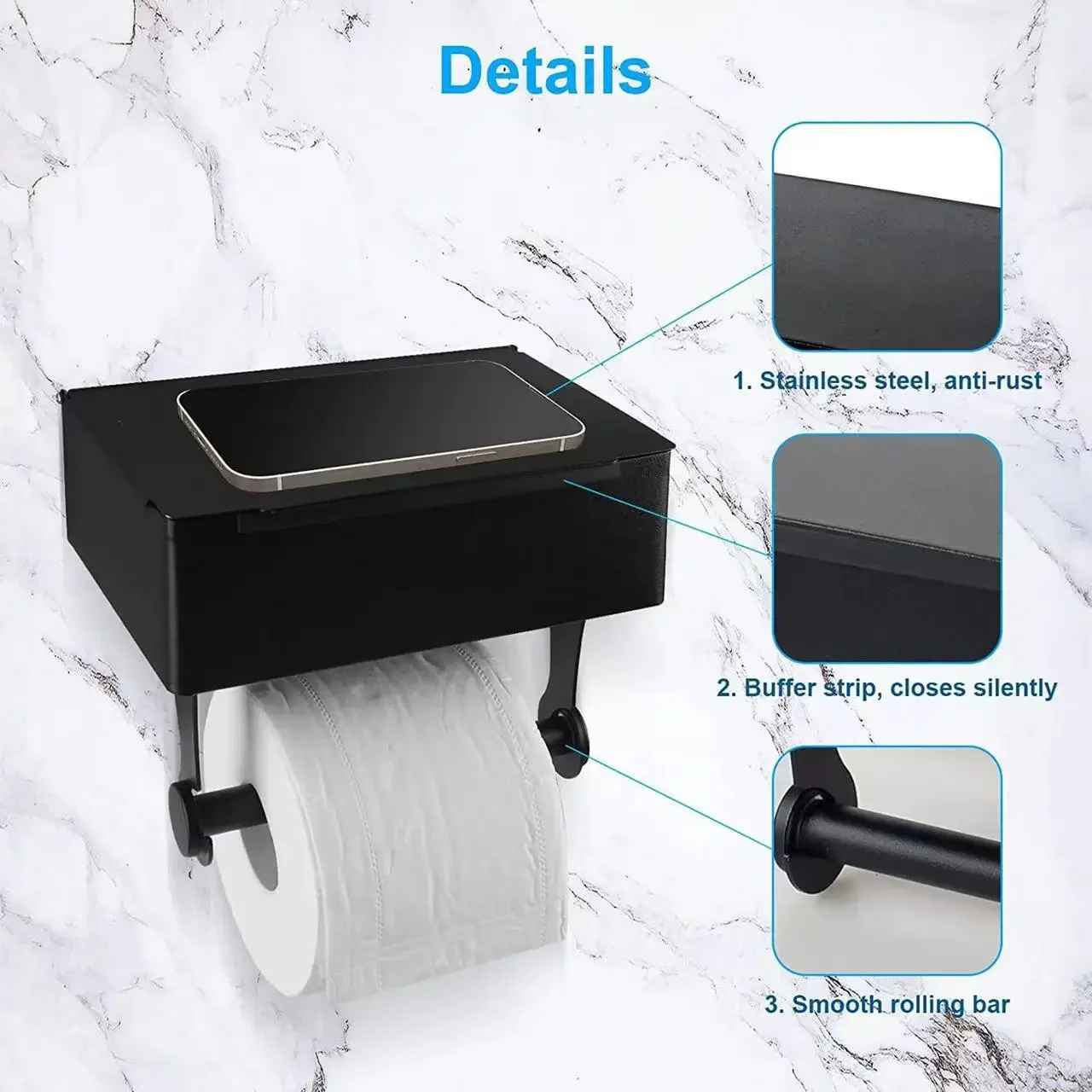 304 Stainless Steel Tissue Box Toilet Square Paper Holder Toilet Paper Holder Non-perforated Roll Wet Wipes Box