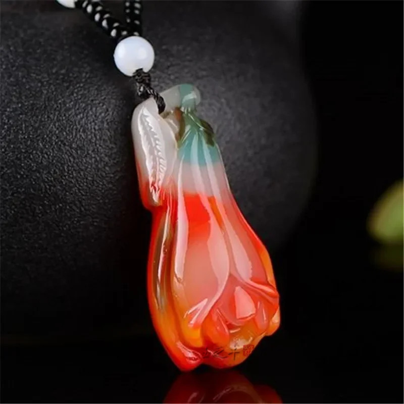 

Natural Color Jade Hand Carved Magnolia Pendant Fashion Boutique Jewelry Men's and Women's Colorful Magnolia Necklace