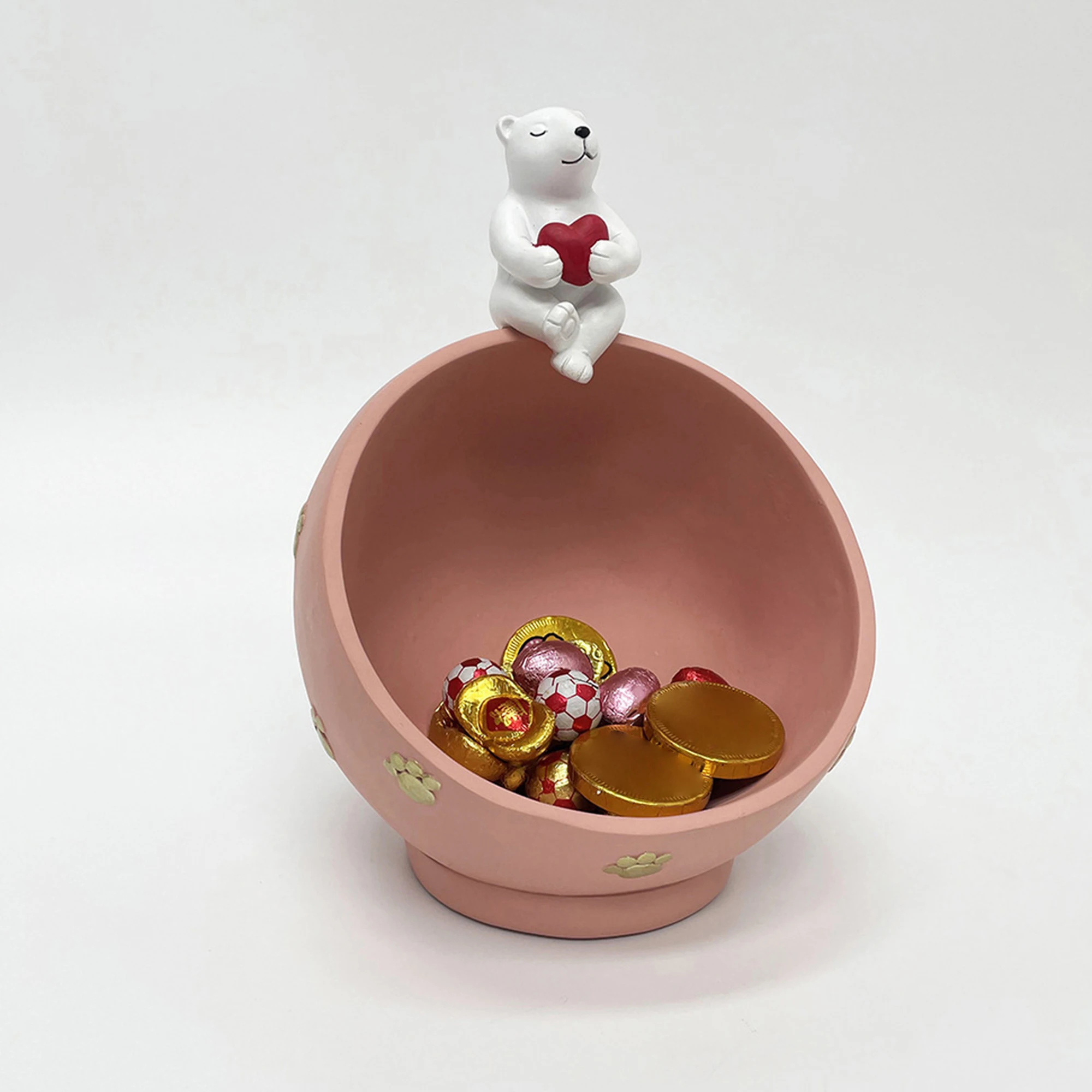Valentine s Day Love Heart Shaped Jewelry Tray Resin Bear Figurine Decorative Candy Dish Table Centerpiece for Home Party