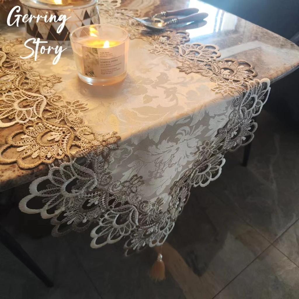 Gerring American Lace Table Flag Tassel Home TV Cabinet Dresser Dust Cover  Vintage Hotel Table Decoration White Table Runner - AliExpress 15