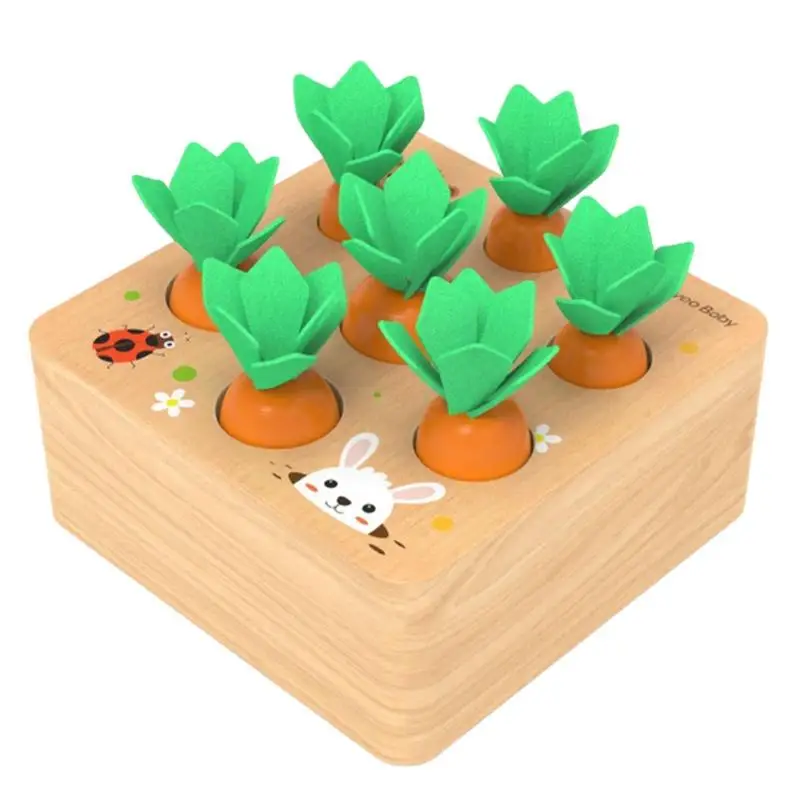 

Wooden Montessori Toys Shape Sorting Matching Puzzle Carrot Harvest Game Educational Toys Gifts For Toddlers Learning Fine Motor