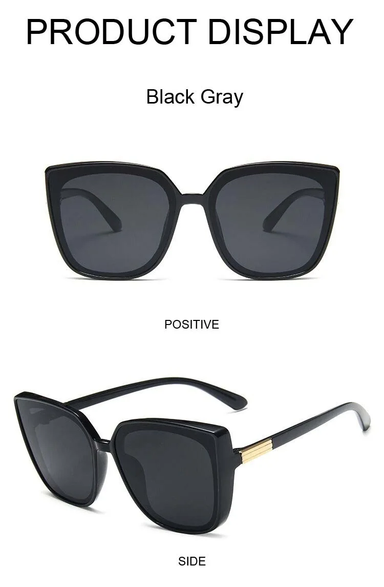 Designer Cat Eye Sunglasses Woman Vintage Black Mirror Sun Glasses For Fashion Big Frame Cool Sexy Female Oculos_voghion.com