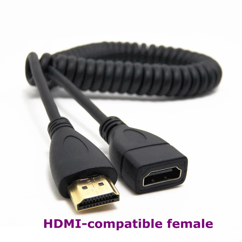 Mini Cabo de Ângulo Direito e Esquerdo Compatível com Hdmi Micro Hdmi Macho para Macho Stretch Spring Curl Flexível V1.4 Dslr 2m - Imagem 2