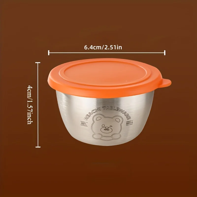 Stainless Steel 304 Seasoning Box Stylish 6-Grid Dip Dish with Leak-proof Lid - Sauce Cups for Ketchup/Spices Airtight Kitchen