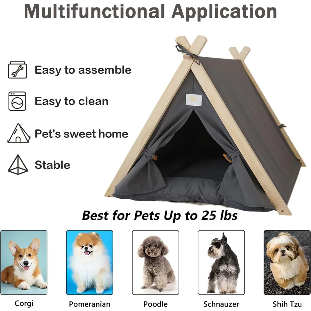 Pet Tent House Foldable Removable Portable Cat House Dog with Thick Pad Pet Supplies