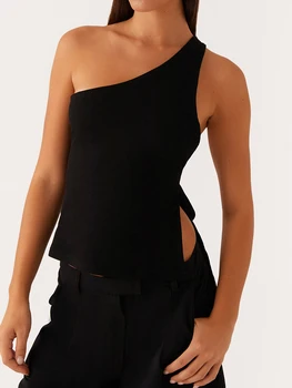 Elegant One Shoulder Blouse Women s Fashionable Sleeveless Top with Chic Side Knot Detail for Summer Wear 4