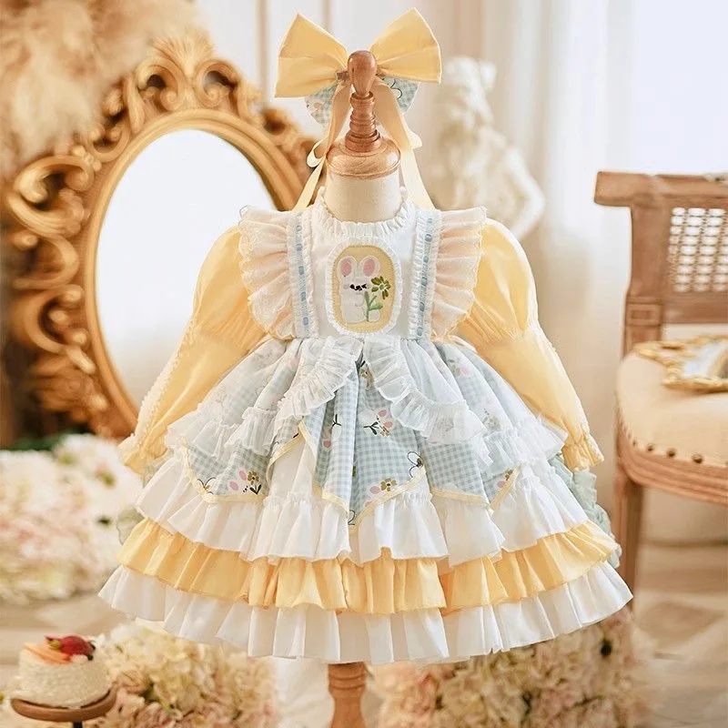 Baby Girl Yellow Lace Lolita Princess Dress Infant Toddler