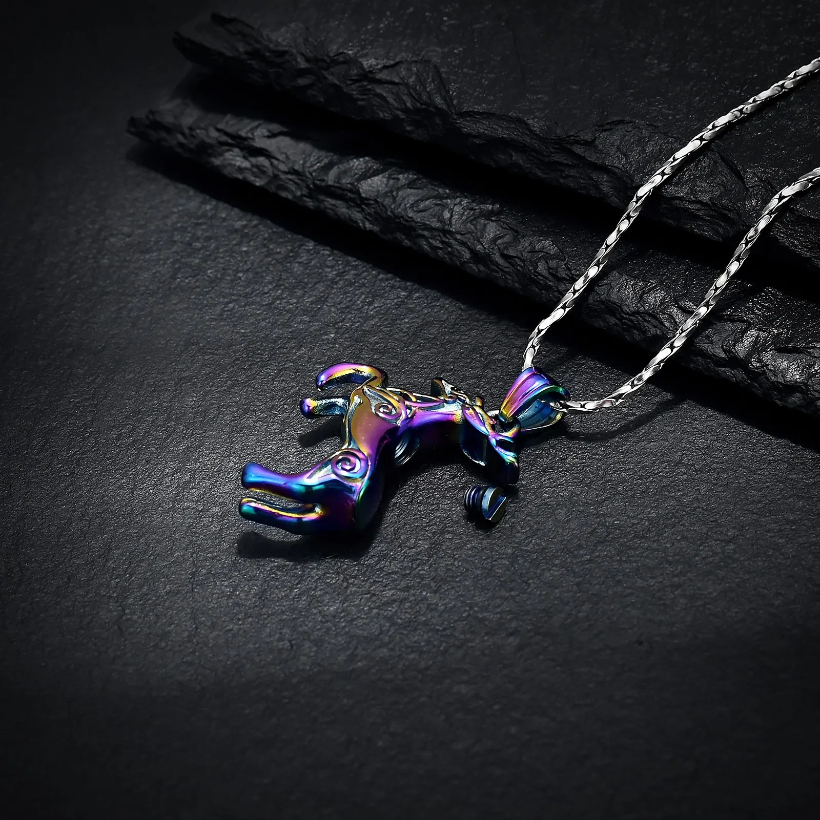 Stainless Steel Cremation Jewelry Memorial Urn Necklace Deer Pendant For Ashes Customize Men Customize Keepsake