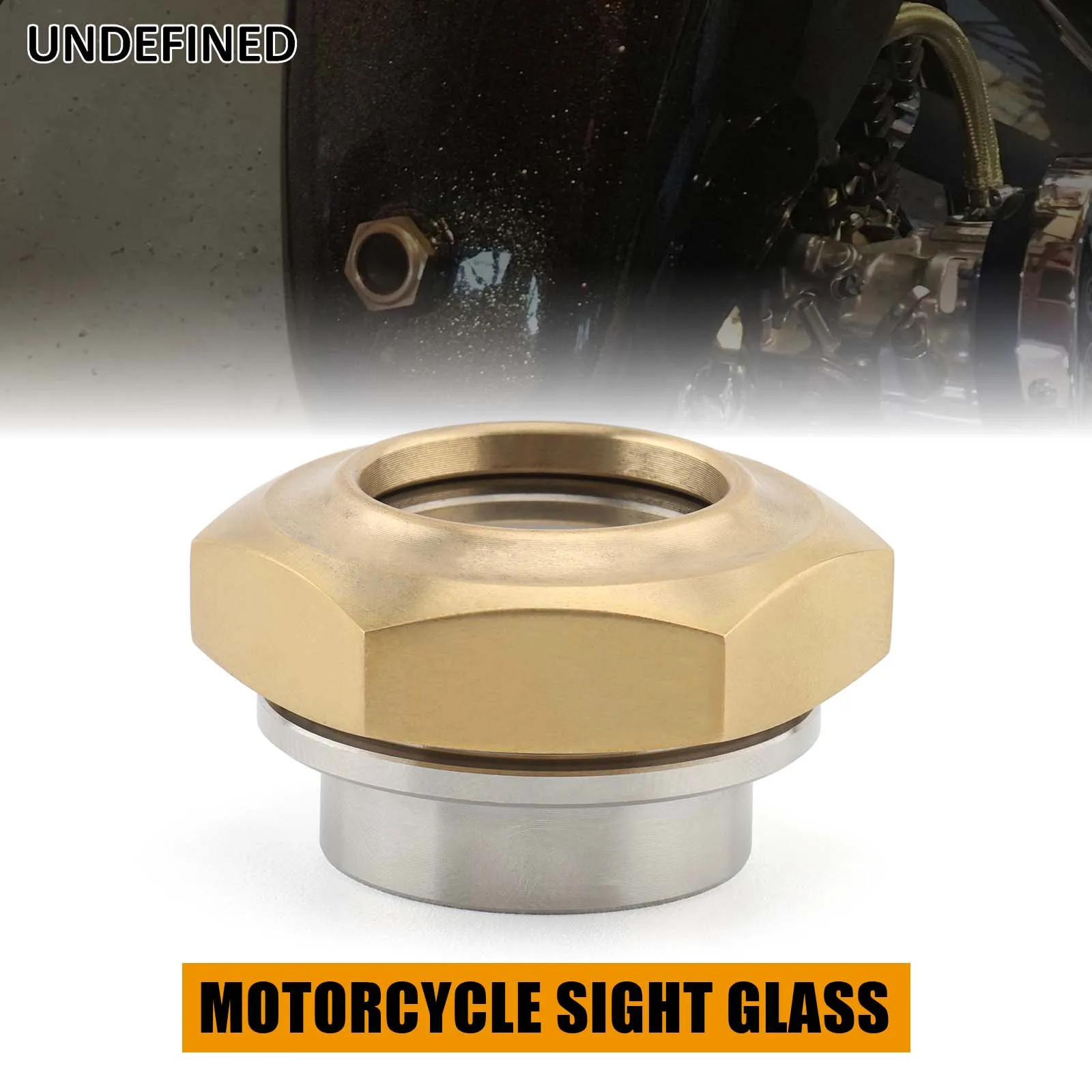 Motorcycle Brass Sight Glass Fuel Gauge With 3/4” Steel Stepped Flanged Top Moto Accessories Bronze/Silver