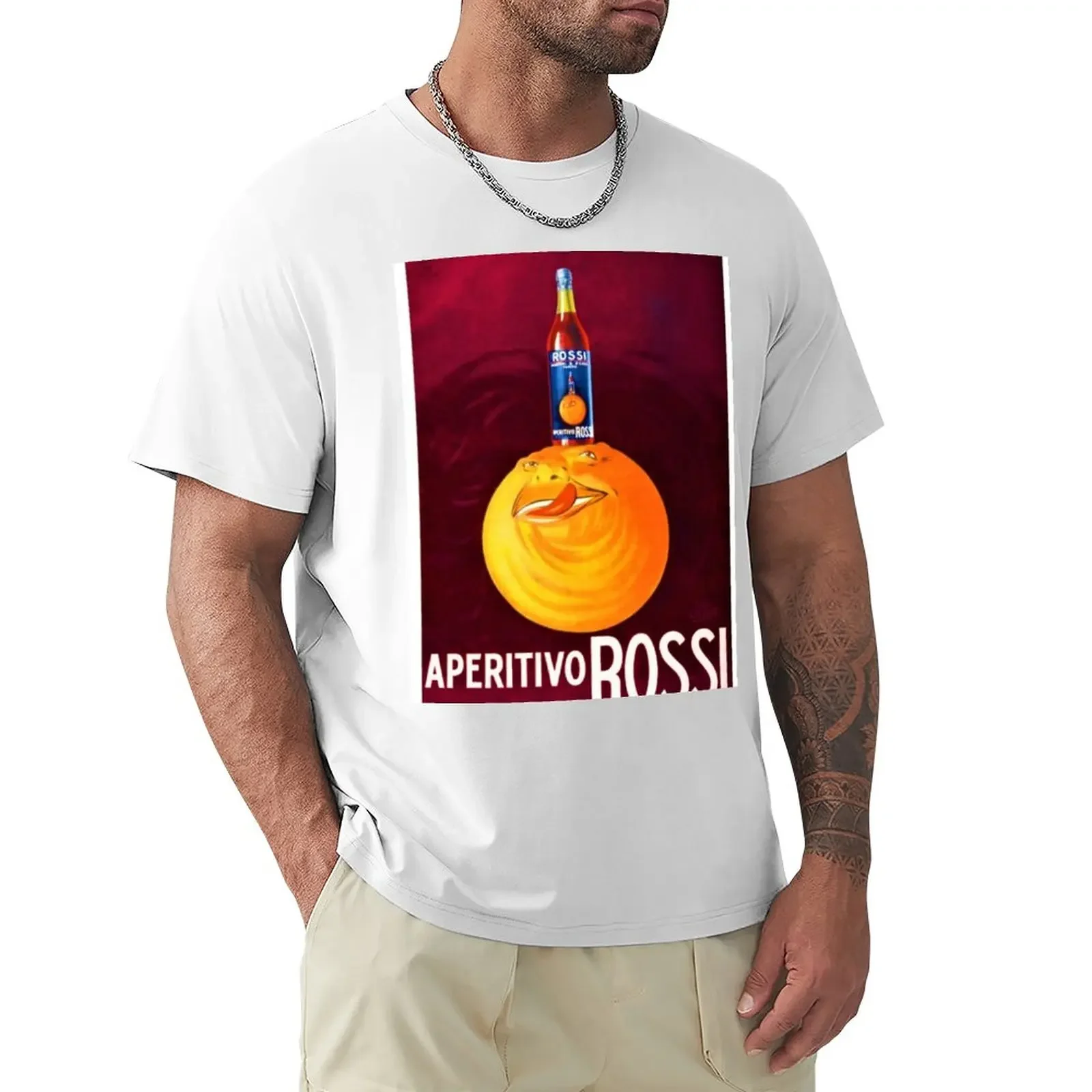 T-Shirt Con Poster Pubblicitario Per Alimenti E Vino Per Bevande Alcoliche Rossi Aperitivo Rossi Rossi Vintage Del 1930