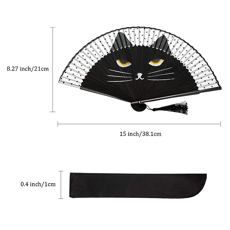 Fashionable Cartoon Cat Cloth Fans Japan Style Performances Hand Held Fans Popular Lovely Folding Bamboo Fan Wedding Party Gift