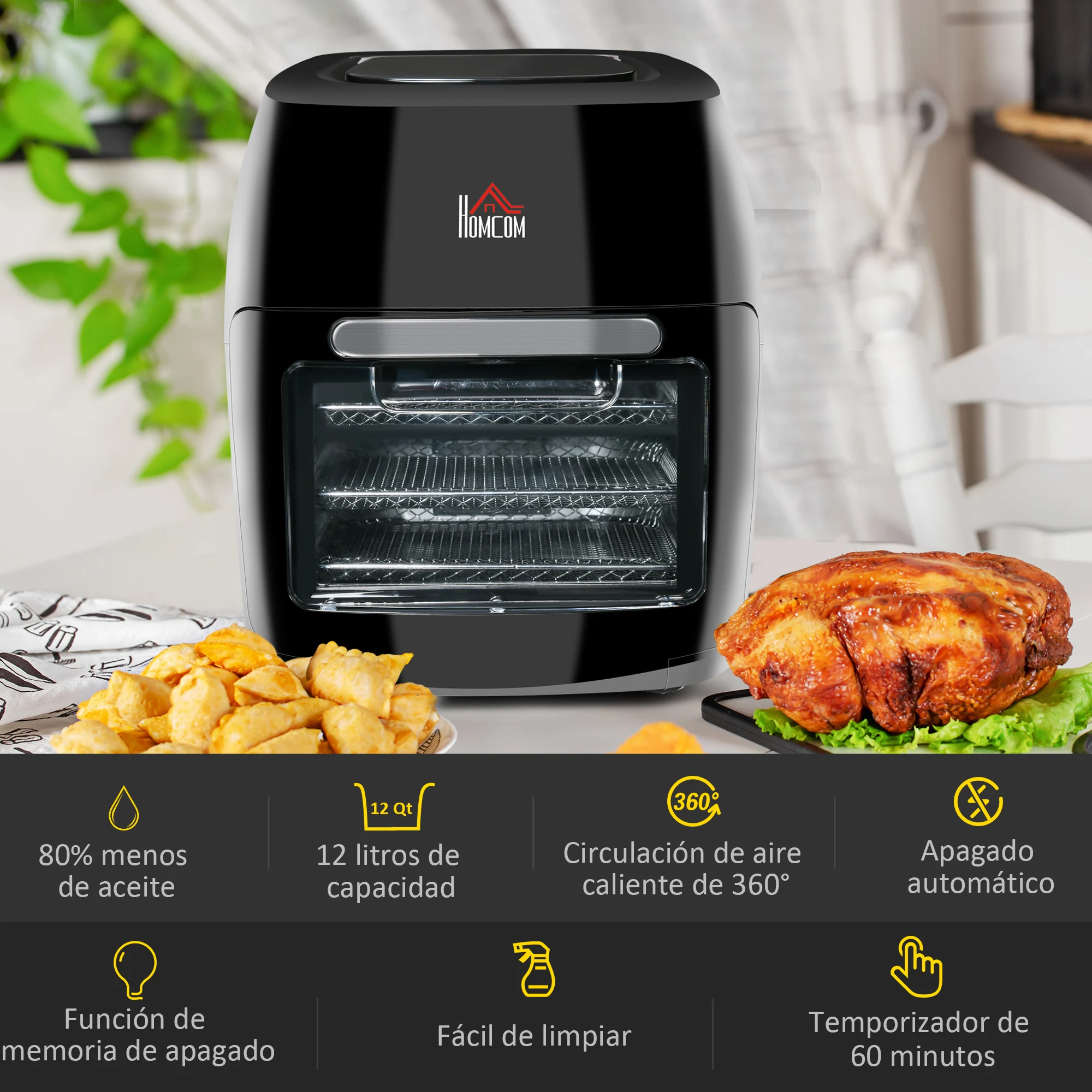 HOMCOM Freidora sin Aceite 3L Freidora de Aire Caliente 1300W con