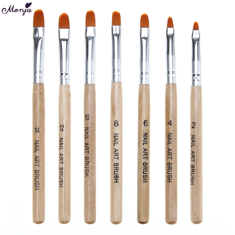 

Monja 7pcs Nail Art Acrylic UV Gel Extension Builder Drawing Brush Flower Image DIY Painting Wooden Handle Pen Manicure Tool