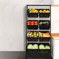 4-Tier Fruit Basket Stand with Rolling Wheels Vegetable Storage Rack W/Rolling Wheels for Pantry Bathroom Laundry Room 1