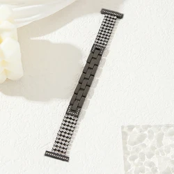 Elegant Diamond - Accented Metal Bracelet Watchband for Women (Available in Multiple Sizes) (Black)