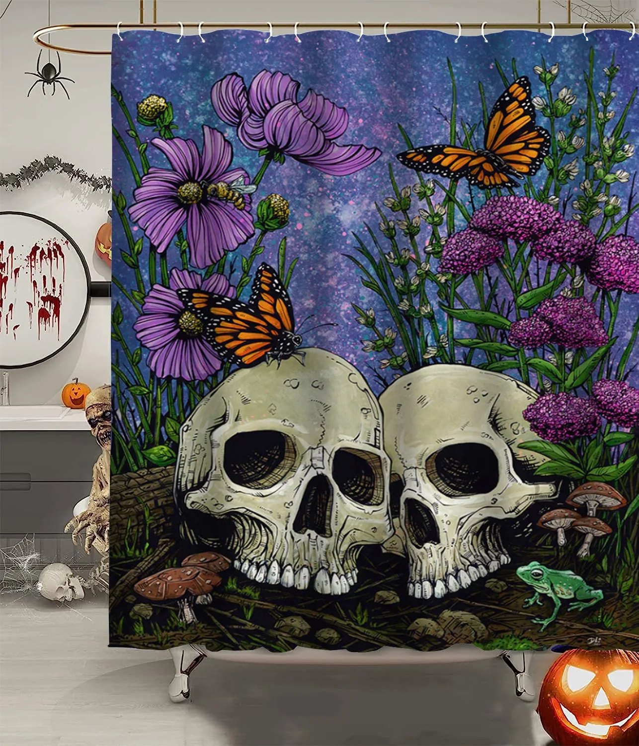 

Halloween Devil Skull Modern Digital Print, Hook Shower Curtain, Polyester Waterproof Bathroom Shower