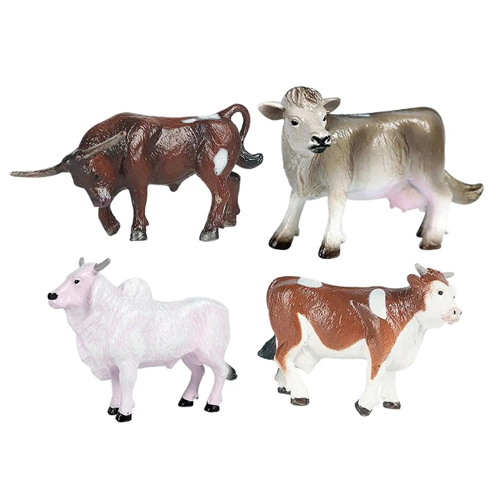 4pcs Cattle Figurine Simulated Bull Realistic Animals Cow Educational Figurine for Kids Ages 3-8
