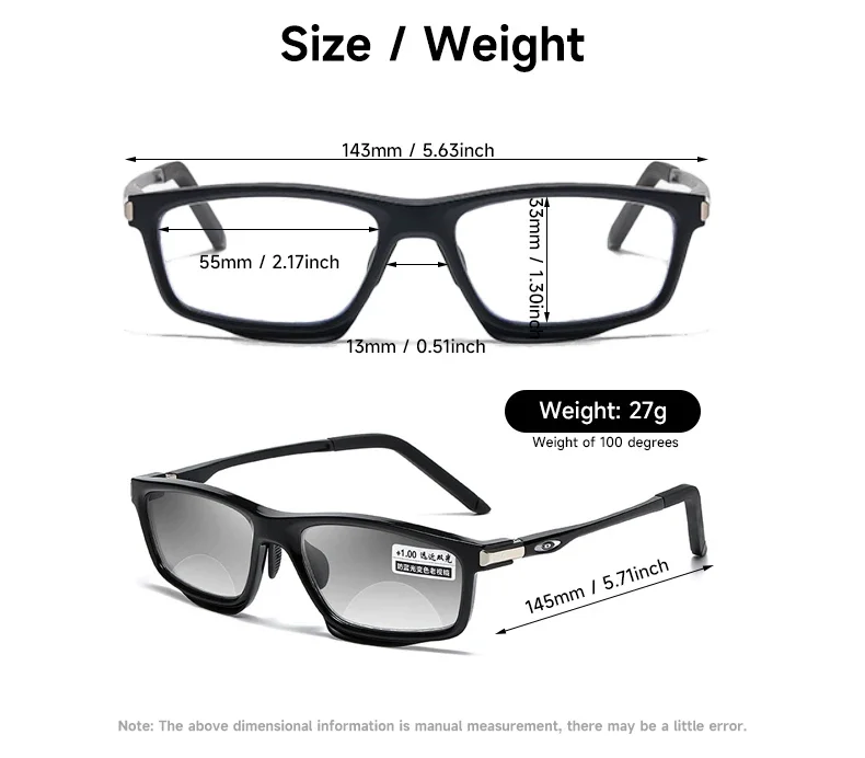Anti-Blaulicht-Photochrome Bifokal-Lesebrille für Männer und Frauen, multifunktionale Lesebrille, Aluminium-Magnesium-Sportbrille – Detail 4
