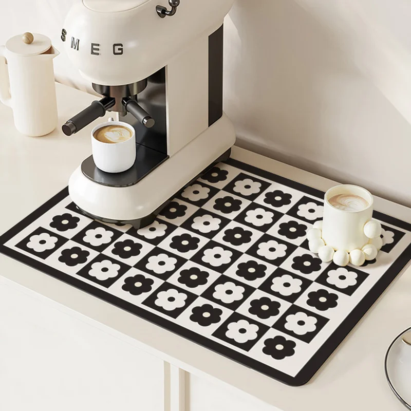 

Flower Print Dish Drying Mat Super Absorbent Coffee Drain Pad Tableware Draining Pad Quick Dry Rug Kitchen Dinnerware Placemat