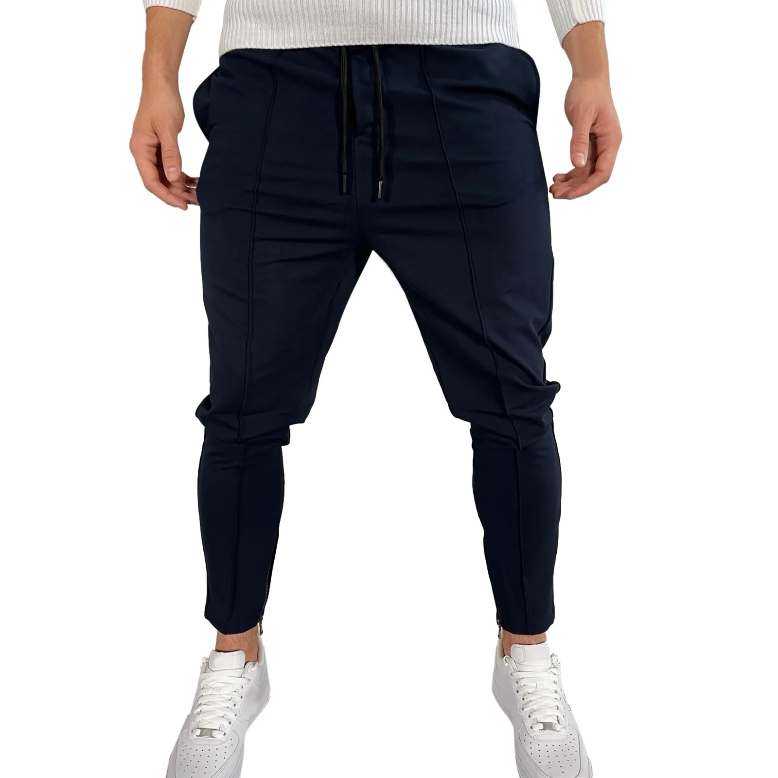 Men's Zipper Casual Tracksuit Pants Thin Sports Jogging Breathable No Elasticity Streetwear Trousers Pockets Sweatpants green sweatpants