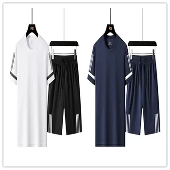 Short Sleeved T-shirt Men New Summer Slim Trendy Brand Ice Silk T-shirt Set of Casual Sports Suit Tracksuit Sweatpants Clothings 6