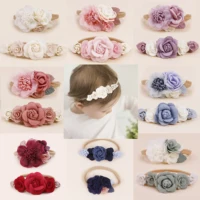 Popular Beautiful Spring Rose Blossoms Pink Purple Green Blue Handmade Nylon Headband for Girls Daily Matching with Party 2pcs 1