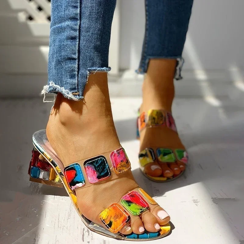 Women Wedge Sandals Square Heels Summer Peep Toe Multi Colors