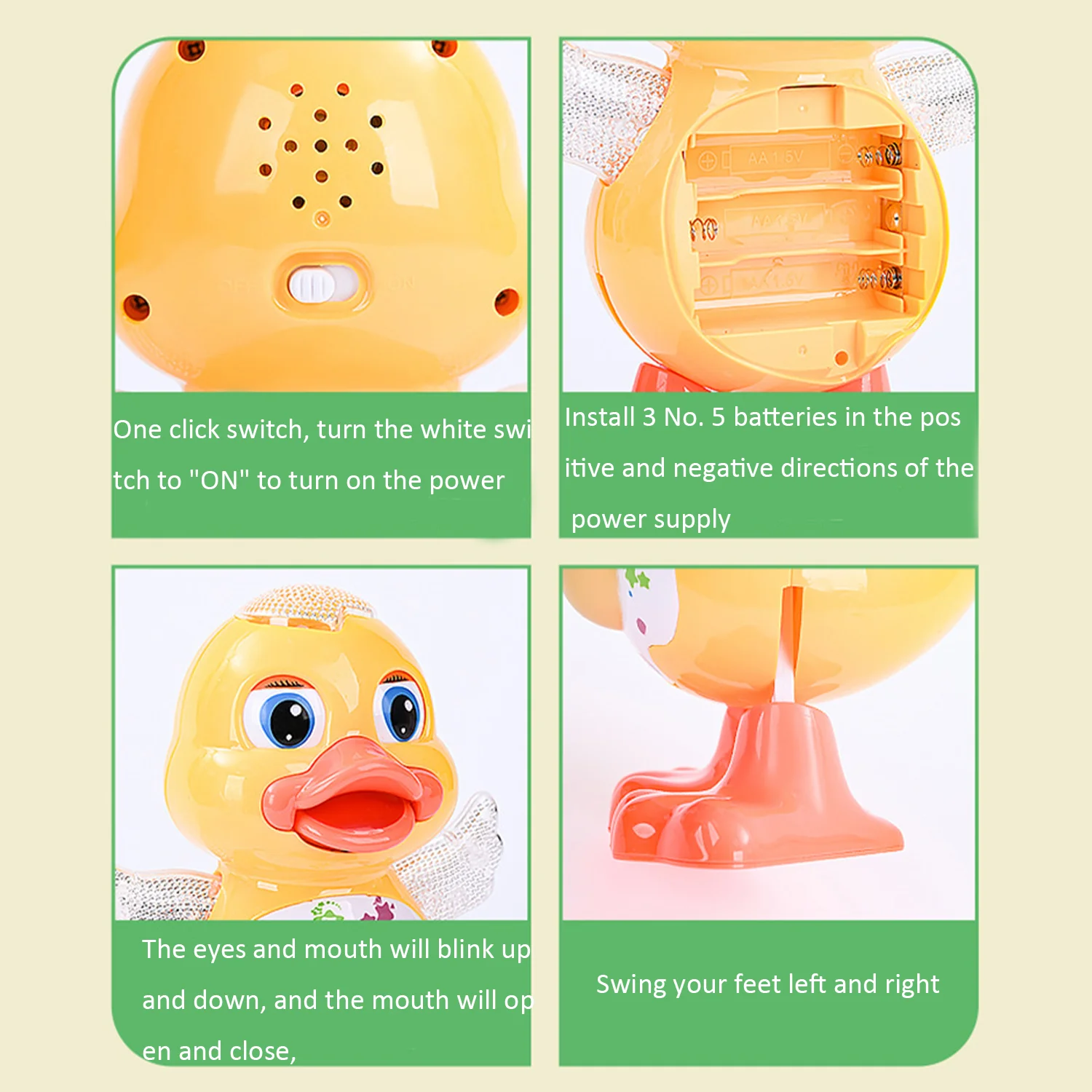 1pc Can sing, dance, sway cartoon yellow duck, electric figurine, lighting, music toy (requires self prepared battery) 5