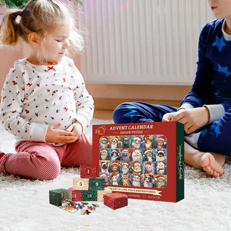 Happy Christmas Cats Advent Calendar Jigsaw Puzzle 24 Day Countdown Kit Surprise Gifts Children Fans Decoration