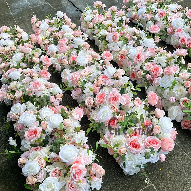 Rose Green Leaves Aisle Artificial Flower Table Center Flower Runner Wedding Decoration 200*40cm