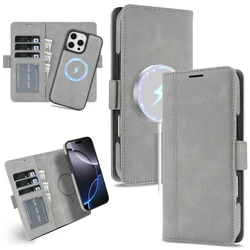 Magnetic Wallet Phone Case with Wireless Charging and Card Slot - iPhone 15 Plus (GRAY)