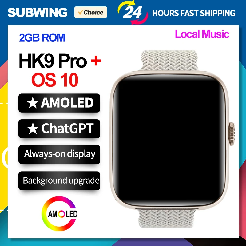 HK9 Pro Plus-reloj inteligente AMOLED para hombre y mujer, dispositivo con 2GB de ROM, música Local, OS10, ChatGPT, 45mm, carga inalámbrica, Bluetooth, NFC 2023