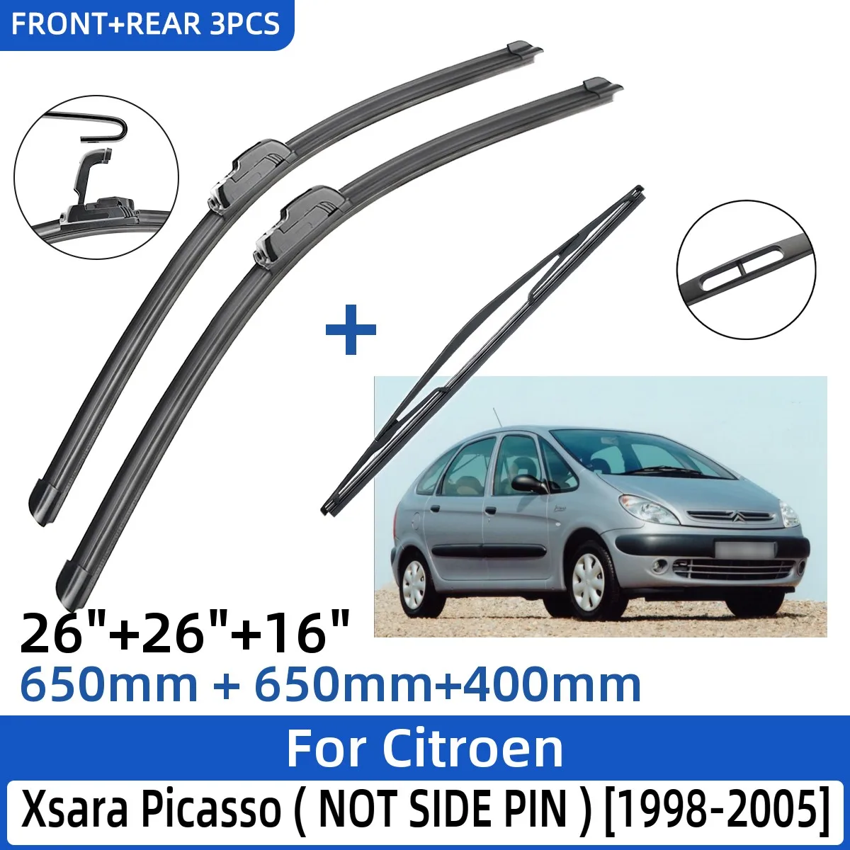 

Щетки стеклоочистителя для Citroen Xsara Picasso, 1998-2005 дюйма, 26 + 26 + 16 дюймов, 3 шт.