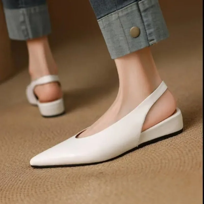 Big size 36-42 women's genuine leather pointed toe slingback flats sandals elegant ladies slim daily dress shoes 2025 spring new 4